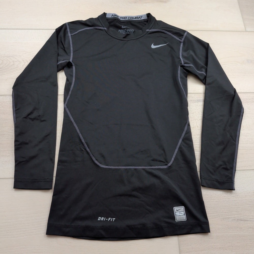 Nike Pro Combat Dri-FIT Compression Shirt Mens Small Black LS 449794-010
